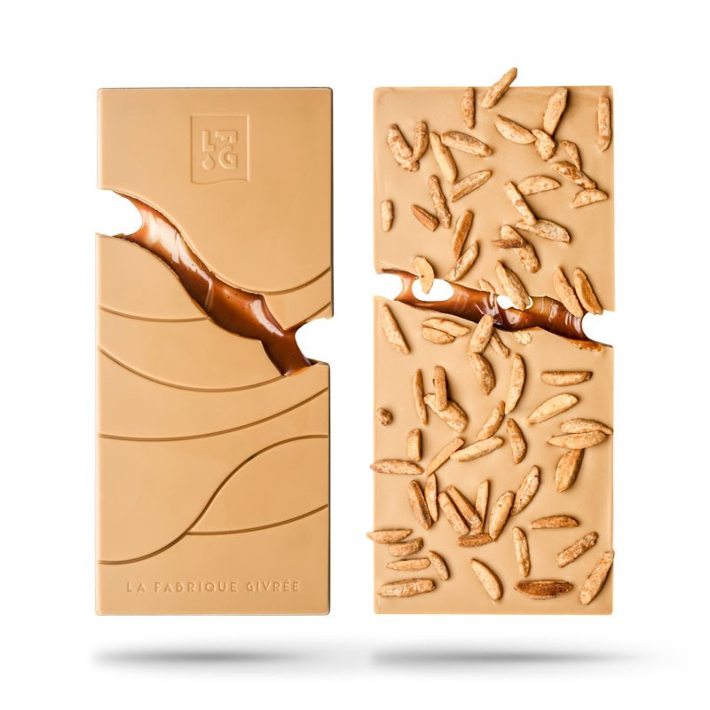 Tablette chocolat et amandes fourrée caramel
