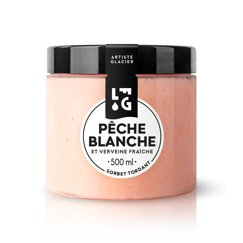 Sorbet artisanal pêche et verveine.