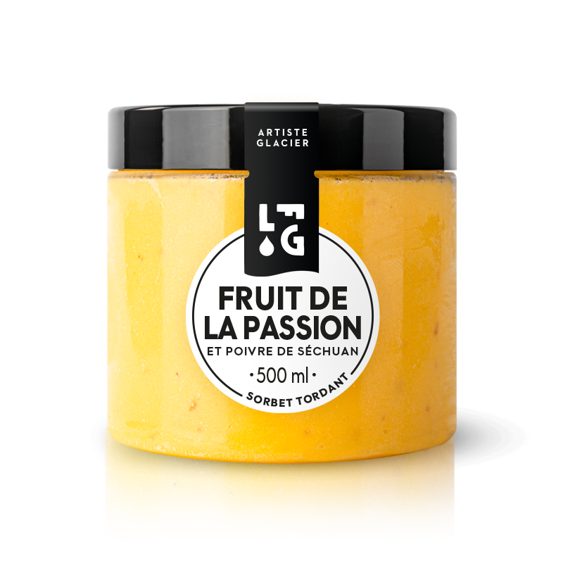 Sorbet artisanal au fruit de la passion.