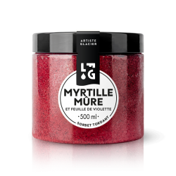 Sorbet artisanal myrtille mûre et feuille de violette.
