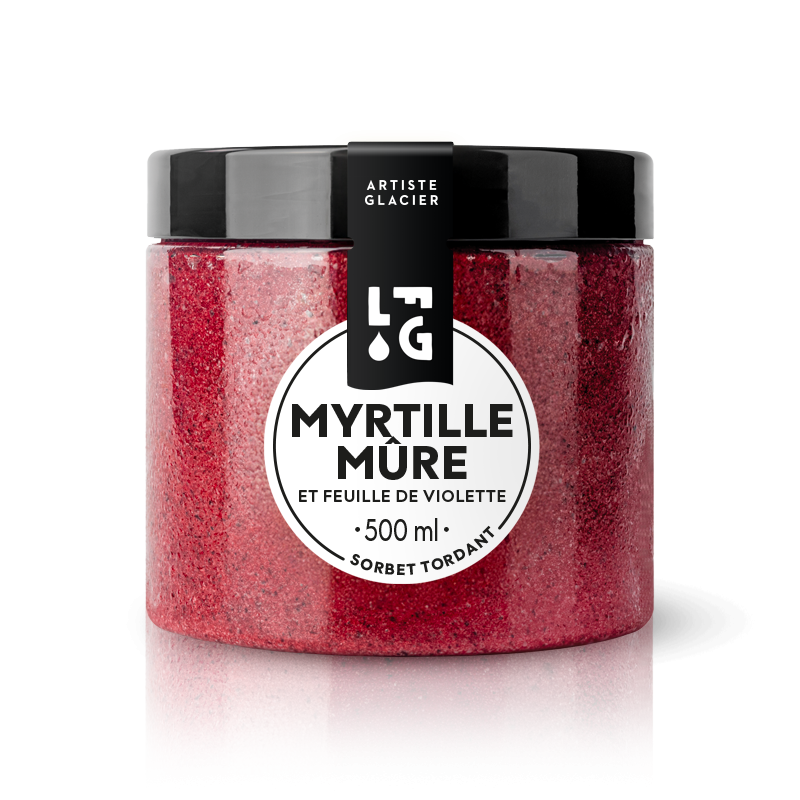 Sorbet artisanal myrtille mûre et feuille de violette.