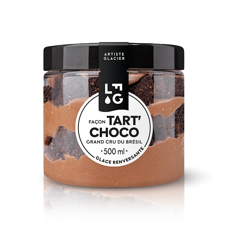 Glace artisanale façon Tart'Choco au chocolat noir Grand Cru du Brésil,  et morceaux de streusel cacao