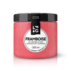 Sorbet artisanal à la framboise et groseille.