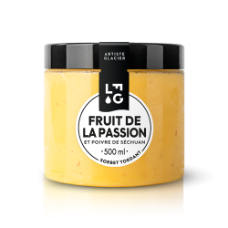 Sorbet artisanal au fruit de la passion.