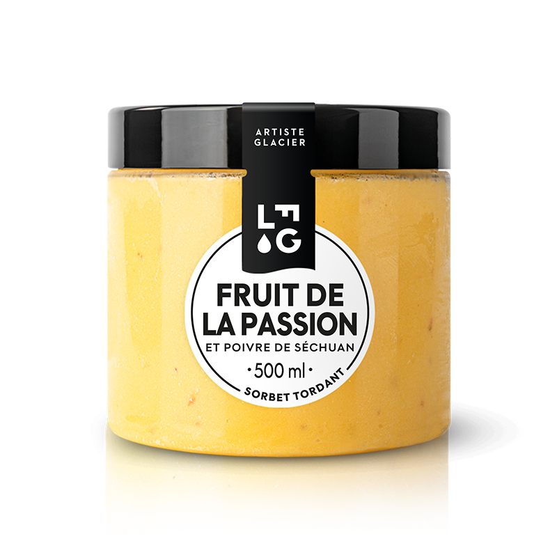 Sorbet artisanal au fruit de la passion.