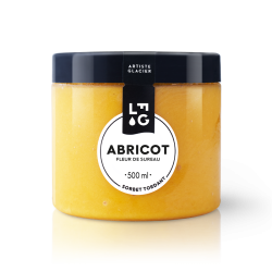 Sorbet plein fruit artisanal abricot et fleur de sureau.
