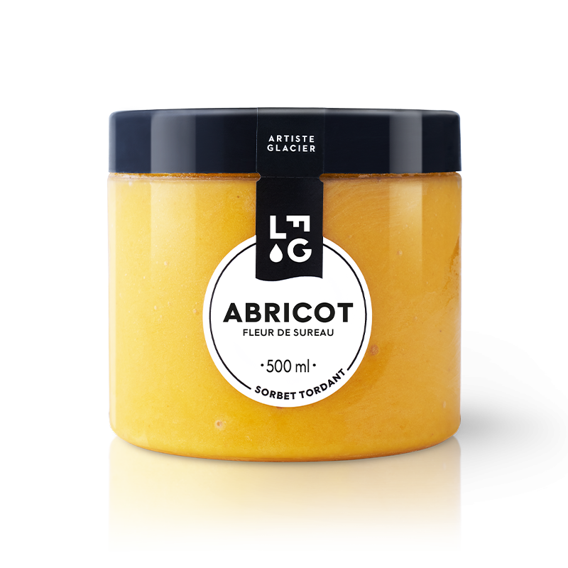 Sorbet plein fruit artisanal abricot et fleur de sureau.